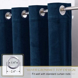 StangH Navy Velvet Curtains for Sliding Door Thermal Insulated Luxury Room Dividers Blackout Bedroom Drapes Grommet Window Curtain Panels for Guest Room/Living Room, Navy Blue, W100 x L84, 1 Panel
