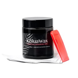 KoluaWax Vegan, Charcoal Sugar Wax Kit For Women & Men - Waxing for All Skin & Hair Types Underarm, Bikini, Brazilian, Face & Leg - 12oz w/ 20 Reusable Cloth Strips & Spatula for Easy Hair Removal