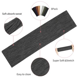 8 Pack Sport Headbands for Women, Elastic Soft Fabric Non-Slip Hair Bands Hair Warp for Daily Workout Yoga Running Sports