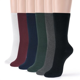 kikiya socks Women Crew | 6 Pairs Mid Calf Boot Trouser Dress Socks | Black White Design Long Comfort Soft Cotton Socks | Preppy Womens Ladies Girls Daily Casual Socks | Solid A - Dark Color (6)