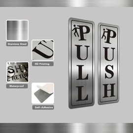 Metal Stainless Steel push pull signs for door,With Self Adhesive,5.5x1.7in (Funny)