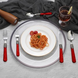 CATHYLIN 20 pieces 18/10 Stainless Steel Silverware Sets With Red Handle,Vintage Cutlery Sets,Sliverware set Service for 4,Dishware Safe (20, Red)