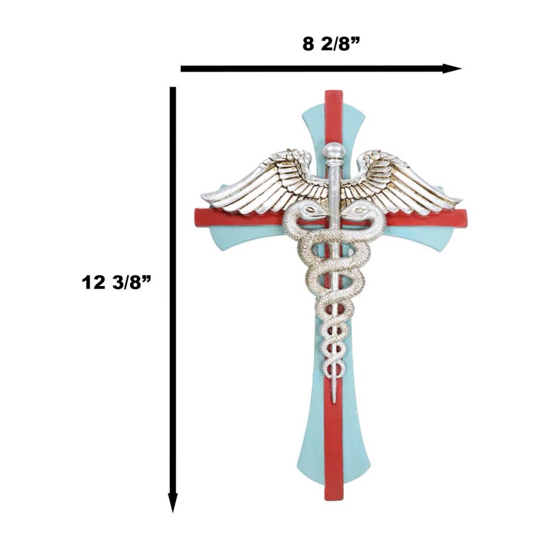 Physician Healer Caduceus Herald's Wand Entwined Serpents Winged Wall Cross