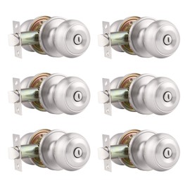Probrico 6 Pack Round Privacy Door Knob(Thumb Turn Lock on The Inside), Keyless Doorknobs Interior/Exterior Lockset,Privacy Knobs for Bedroom/Bathroom,Satin Nickel Modern Design Door Hardware
