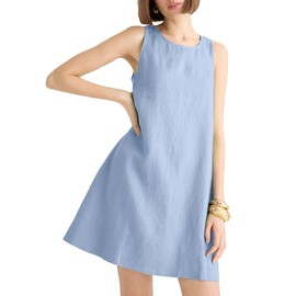 YEXPINE Women Linen Sleeveless Dresses Casual Button Back Tunic Shift Dress Summer Beach Mini Tank Dress Blue