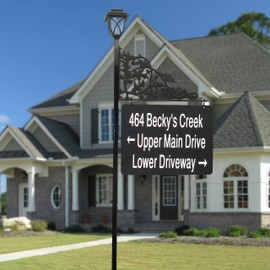 Address America USA Handcrafted Oak XL Reflective Address Sign With Solar Light - Double-Sided 2-Line Plate - Easy to Read Day and Night - 47" Pole