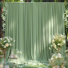 10ft x 7ft Sage Green Backdrop Curtain for Wedding Baby Shower Wrinkle Free Backdrop Drapes Panels for Parties Bridal Shower Birthday Photo Photography Polyester Fabric Background Decoration