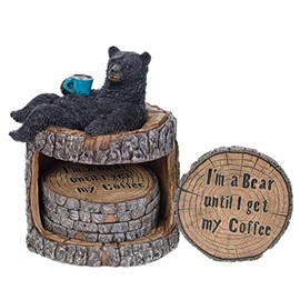Pine Ridge Black Bear Coasters- Coaster Set for Kitchen, Den, Living Room Or Cabin for Drinks