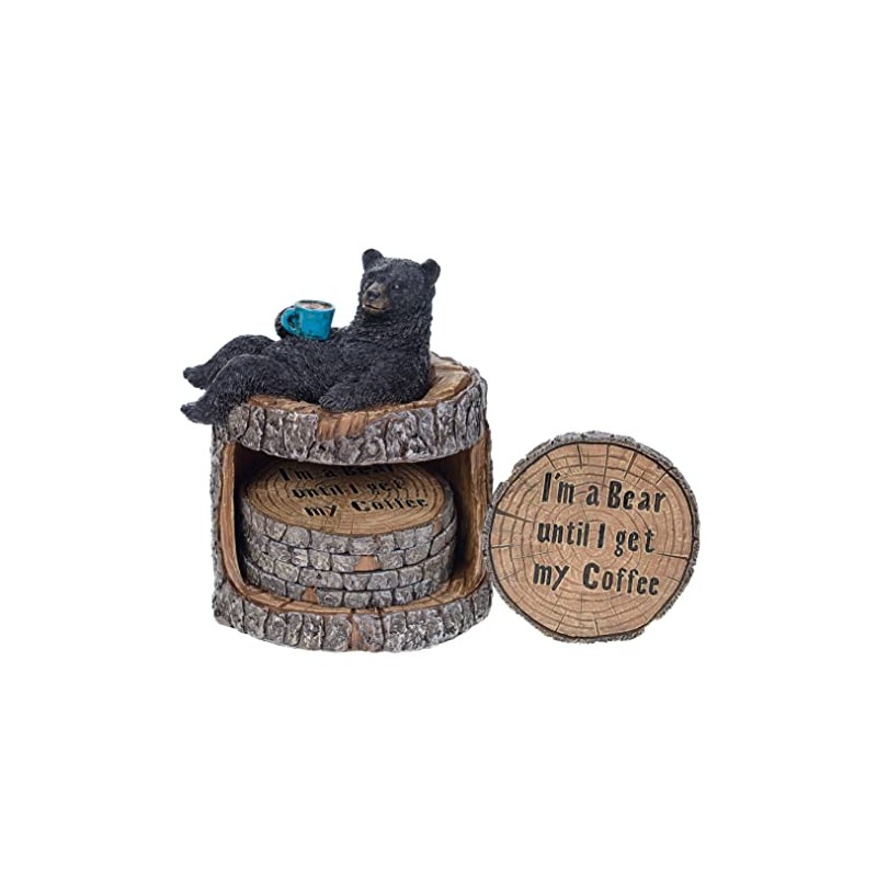 Pine Ridge Black Bear Coasters- Coaster Set for Kitchen, Den,