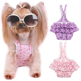 2 Pieces Washable Female Diapers with Suspender Comfort Reusable Doggy Diapers Reusable Puppy Sanitary Panties Dog Underwear Diaper for Small Girl Dogs in Period Heat (Pink&Purple,S)