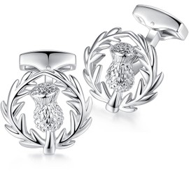 HONEY BEAR Scortland Thistle Flower Cufflinks for Mens Wedding Gift Silver
