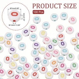 PATIKIL Alphabet Beads, 100 Pcs Rainbow Letter Beads Acrylic Charms for Craft Friendship Bracelets Jewelry Making, 4x7mm, Letter O