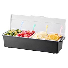 Happybuy Chilled Condiment Server, 4-Compartment Ice Cooled Serving Tray with Lid, Perfect for Bartending, Tacos, Salads, Fruits, and Home or Restaurant Use