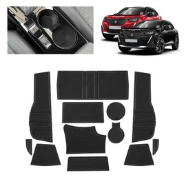 BSTW Car anti-slip mats for Peugeot 2008 E-2008 (2020-2025), faithful rubber mat for centre console, cup holder and door holders, suitable for Peugeot 2008 GT Line (Black)