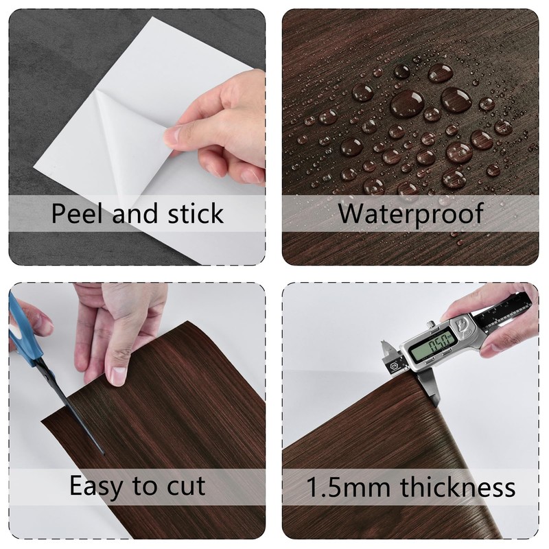Wallercity Dark Brown Peel and Stick Floor Tiles Wood Grain
