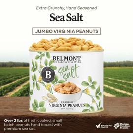 Belmont Peanuts Gourmet Sea-Salted Virginia Peanuts, 25 oz (1 Pack) – Only 3 Simple Ingredients, No Preservatives, 7g Protein – A Premium, Salty, Crunchy, Hand Seasoned Snack