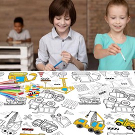 1 Pack Construction Coloring Table Cloth for Kids - Giant Construction Theme Color-in Paper Poster, Dump Truck Painting Activity Tablecloth for Construction Birthday Party Supplies Favors, 54 x 108 In