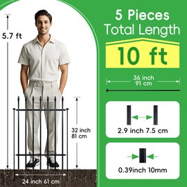 ARIFARO Decorative Metal Garden Fence 32" high x 24" Wide 5 Pack, Animal Barrier for Dog Pet,Border Garden Fencing for Outdoor Patio Lawn Yard Flower Bed