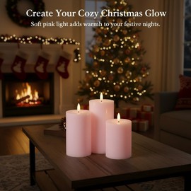 Pink Flameless Candles with Remote and Timer, Real Wax LED Pillar Candles for Living Room Decor, Battery Operated Fake Candles for Bedroom Bathroom Shelf Wedding Home Decor Valentines Day Decorations