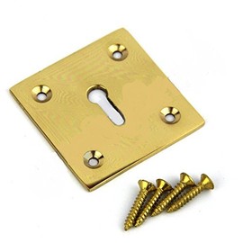 Square Keyhole Cover Escutcheon 50mm x 50mm + Screws (Polished Brass)