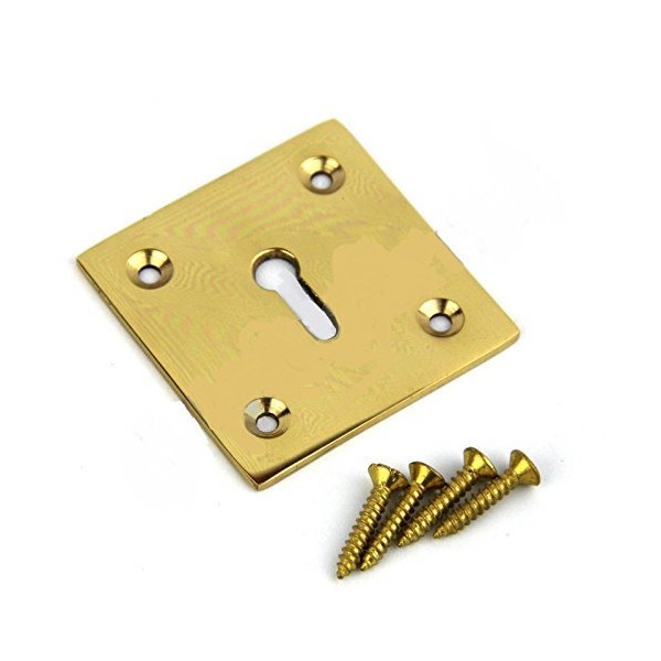 Square Keyhole Cover Escutcheon 50mm x 50mm + Screws (Polished Brass)