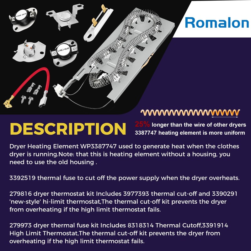UPGRADE HEATING PLATE WP3387747 W11344457 Dryer Heating Element Kit For