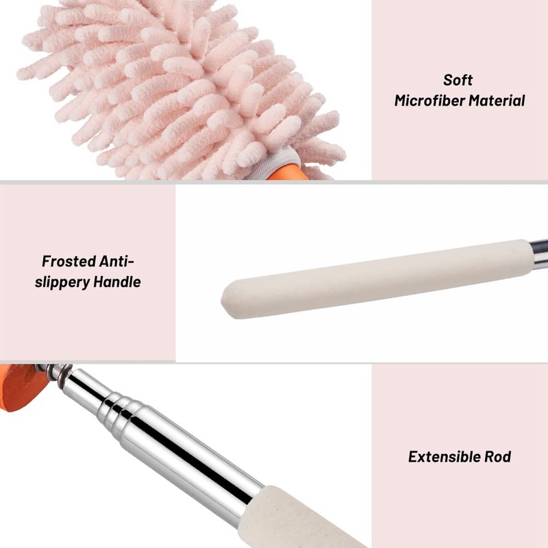 JSCARLIFE Microfiber Duster Brush,Feather Duster Extendable Duster with Extra Long