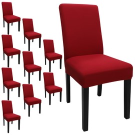 Keyroal Dining Room Chair Covers Set of 10, Stretch Solid Color Parsons Chair Slipcovers Spandex Removable Washable Kitchen Chair Protector Cover for Dining Room, Hotel, Ceremony(Red)