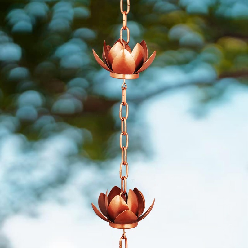 Rifachua 8.5ft Rain Chain for Gutters Downspouts Outside, Copper Plated