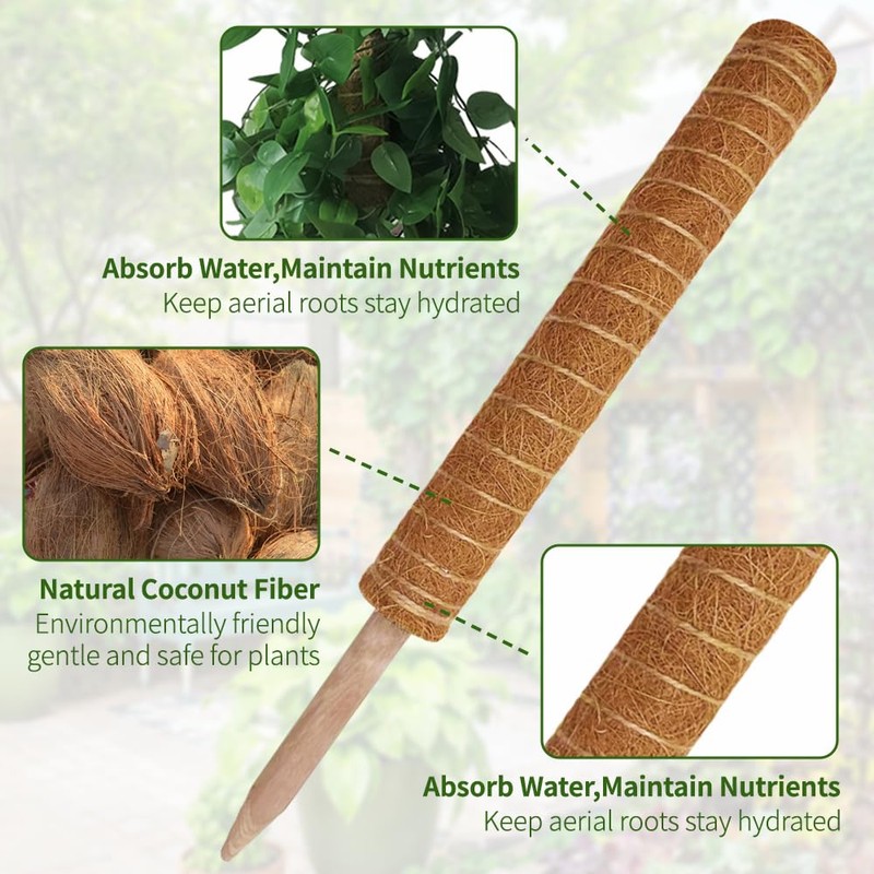 Moss Pole Monstera Plant Support: 4 Pack 16 inch Stackable