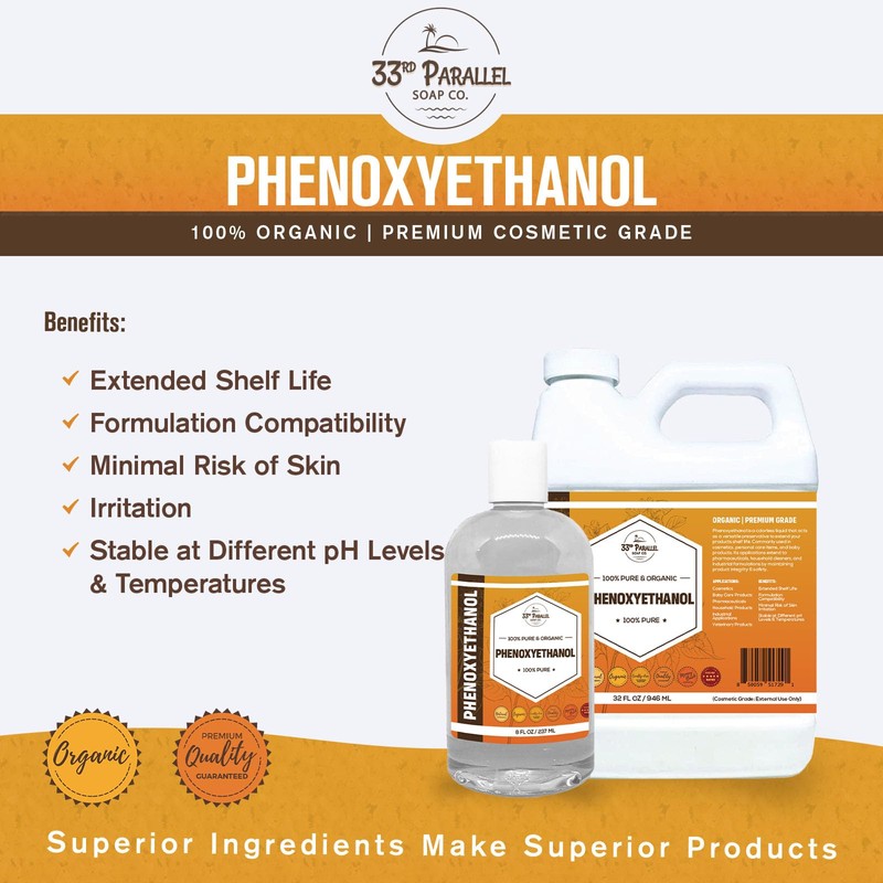 PHENOXYETHANOL Preservative Liquid (8 oz) Paraben-Free; Formaldehyde-Free; Water & Oil