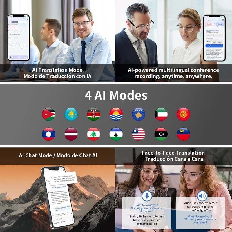 AI Translator Smart Glasses for Men Women, Bluetooth Audio Sunglasses