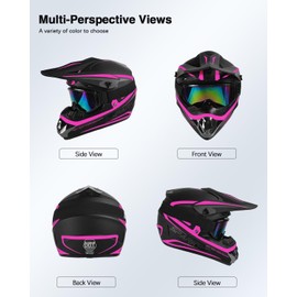 TTMiku Youth Kids Dirt Bike Helmet, Motocross Off Road Motorcycle ATV UTV Street Bike Casque Casco Combo Gloves Goggles Mask (DOT Approved), Pink, S