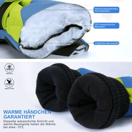 ThxToms Children's Ski Gloves, Winter Snow Ski Gloves -15°C, PU Palm Tree, Windproof, Waterproof, Warm Fleece, Sports, Snowboard, Skiing, Cycling Gloves, Boys and Girls for 7-10 Years Old
