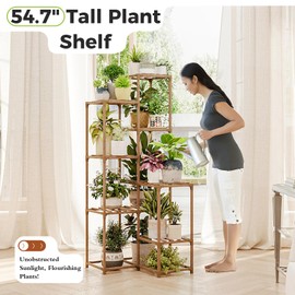 Bamworld Plant Stand Indoor Outdoor Corner Plant Shelf 54.7" Tall Plant Table Wood Large Plant Holder for Multiple Plants Patio Balcony Garden Office Home Decor