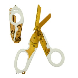 Emergency Response Shears, Trauma Shears, 6 in 1 Foldable Emergency Response Scissors,Stainless Steel Foldable Scissors Pliers, Outdoor Camping Rescue Scissors Tools(Luminous-white Gold)