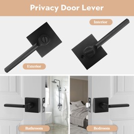 ANNFUZ Privacy Lever Door Handle Without Key,Square Easy to Open Keyless Locking Lever Set [for Bedroom Bathroom] Reversible for Left Right Interior Doors Heavy Duty Finish(Privacy, Matte Black)