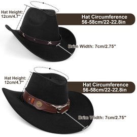 2 Pieces Western Cowboy Hat for Men Women Classic Fedora Hat with 3 Buckle Belt 4pcs DIY Cowboy Iron on Patches Luxury Sets Black