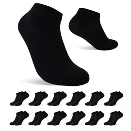LBJR 12 Pairs Women's Low Cut Socks Men's Cotton Breathable Short Socks, black, 39 - 42