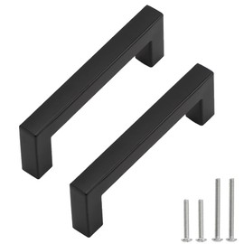 Redunest Cabinet Pulls Matte Black Cabinet Handles Square Drawer Pulls, 10 Pack 3-3/4 Inch Stainless Steel Kitchen Door Cupboard Cabinet Handles, Drawer Hardware Handles, 96mm Hole Centers