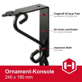 Gedotec Ornamental Console Heavy Duty Metal Heavy Duty Support | Smithy | Depth: 240 mm | Shelf Support Load 15 kg | Forged Steel Antique Black | 1 Piece Shelf Bracket in Country House Style