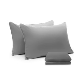 Pillow Cases Queen Size Set of 2-Grey Cotton Zipper Pillow Cases with Zippered Hidden, Ultra Soft Pillow Covers with Piping for Easy Care, 600 Thread Count & Breathable Pillow Case, 20” x 30”, 2 Pack