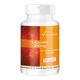 L-Carnitine 300 mg - 60 Capsules Carnipure® - in LiCaps® well protected against oxidation, high dose, vegan, bioavailable supplements from Germany | Vitamintrend®