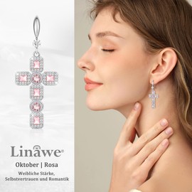 Linawe Cross Earrings Dangling, Women's Earrings in Silver and Gold, Fashion Jewellery Earrings, Crystal Rhinestones, Moissanite Cross Pendant Earrings, Birthstone Earrings Set, Copper Brass Cubic