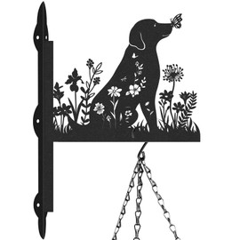 LIRAVENO Dog Metal Plant Hanging - Black Flowers Planter Hooks Wall Decoration for Outdoor Indoor Butterfly Heavy Duty Hanger Decor for Home Garden Cute Animal Lover Silhouette Stand Macrame Pot Mount