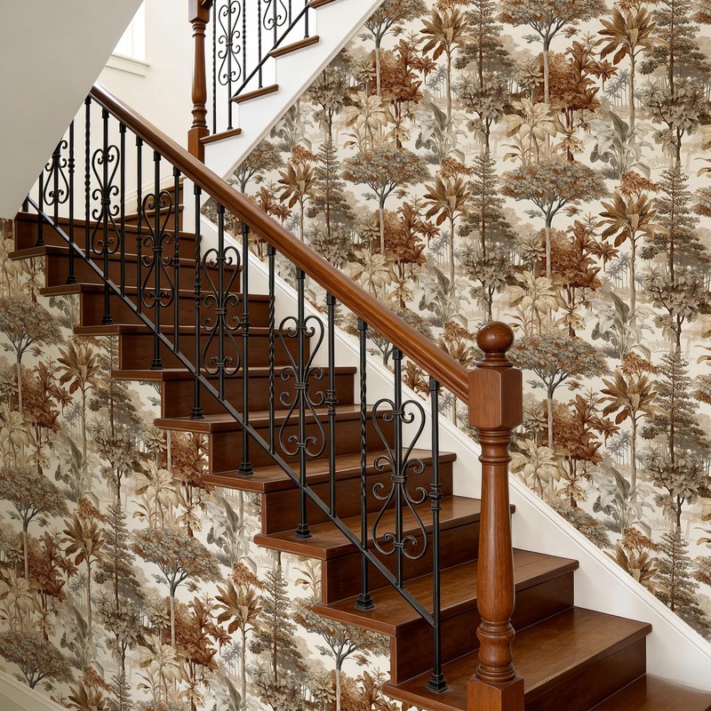 SuxiGlo Vintage Neutral Tropical Jungle Botanical Peel and Stick Wallpaper