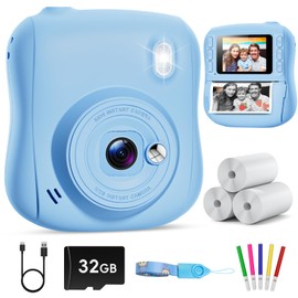Hangrui Kids Camera Instant Print, 2.0'' Instant Camera for Kids with 32GB Card & Print Paper, 14MP 1080P Kids' Digital Cameras, Christmas Birthday Gifts Toy for Girls & Boys Aged 3-10 -Blue