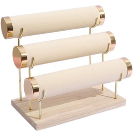 Aqerimit Bracelet Display Holder Small Size Jewelry Storage Stand 3 Tier Bangle Organizer Wooden Velvet Watch Tower