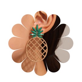 Allereya Vintage Emerald Pineapple Earrings Gold Hollow Pineapple Earrings Emerald Pineapple Earrings Tropical Fruit Earrings Jewellery for Women and Girls, Zinc