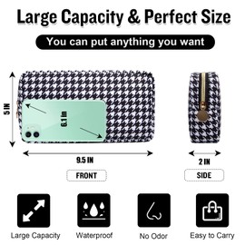 Nylon Small Makeup Bag for Purse, Cute Makeup Pouch Bag Preppy Cosmetic Zipper Pouch Purse, Portable Travel Toiletry Bag Clutch Makeup Brush Bag Organizer Storage for Ladies Girls(Black Houndstooth)